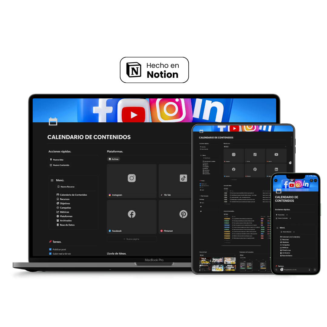 Planificador de Contenido | Content Creator | Plantilla Notion